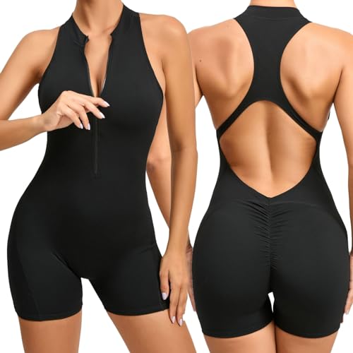 EIN Euro Artikel, Jumpsuit Damen Sport Sexy Einteiler Eng Kurz Ärmellos Playsuit Fitness Yoga Overall Workout Frauen Gymnastikanzug Gym Hohe Elastizität Slim Fit Ganzkörperanzug von Sunnyuk