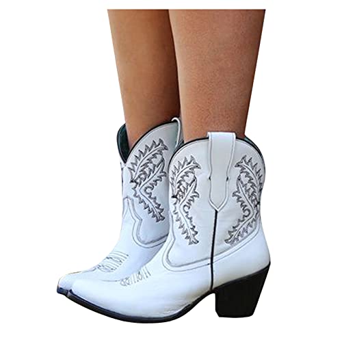 EIN Euro Artikel, Stiefeletten für Damen mit Absatz Western Elegant Ankle Boots Kurzstiefel Winter Klassisch Westernstiefel Winterstiefel Leder Halbhohe Cowboystiefel Halbstiefel von Sunnyuk