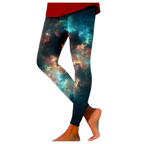 Fasching kostüm Galaxy Damen, Galaxie Glitzer Leggings Damen 3D Sternenhimmel Drucken Yoga Leggings Sportleggins Lang Zumba Bunte Leggings Strumpfhose Workout Shiny Yogahose Weltall Kostüm Damen von Sunnyuk