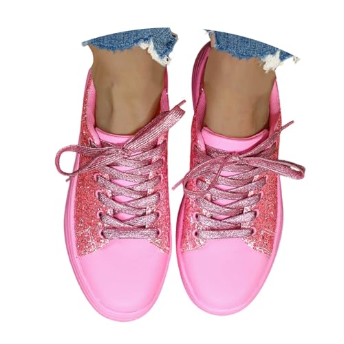 Festliche Schuhe Damen blau, Glitzer Schuhe Damen Flache Low Sneaker Karneval Pailletten Schuhe - Atmungsaktiv Silber Turnschuhe Party Outdoor Sportschuhe Laufschuhe Klettverschluss Schnürsenkel von Sunnyuk