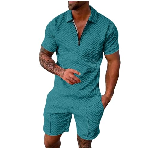 Fitness Kleidung Herren Set, 2 Teiler Herren Sommer Outfit Zweiteiler Trainingsanzug Kurzarm Reißverschluss Poloshirt und Kurze Hose Set Kleidung Sportanzug Casual Jogginganzug Freizeitanzug Sport Fitness Kleidung Herren Set, 2 Teiler Herren Sommer Outfit Zweiteiler Trainingsanzug Kurzarm Reißverschluss Poloshirt und Kurze Hose Set Kleidung Sportanzug Casual Jogginganzug Freizeitanzug Sport von Sunnyuk