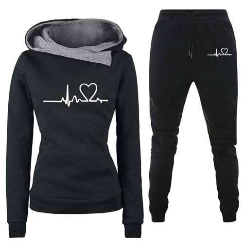 Freizeitanzug Damen Elegant,Freizeitanzug Damen Große Größen Sportanzug Elegant Hausanzug Hoodie Jogginghose mit Kapuze Warm Jogginganzug Set Trainingsanzug Baggy Tracksuit von Sunnyuk