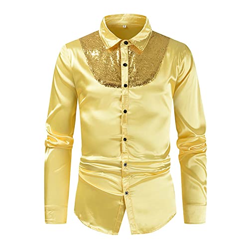 Glitzer Hemd Herren 4XL, Silvester Hemd Herren Langarm Disco Outfit Regular Fit 70er Glitzer Oberteile Party Pailletten Glitzerhemd Trachtenhemd Knopfleiste Karneval Kostüm Freizeithemd von Sunnyuk