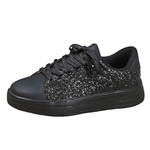 Glitzer Schuhe Damen Silber, Glitzer Schuhe Damen Flache Low Sneaker Karneval Pailletten Schuhe - Atmungsaktiv Silber Turnschuhe Party Outdoor Sportschuhe Laufschuhe Klettverschluss Schnürsenkel von Sunnyuk