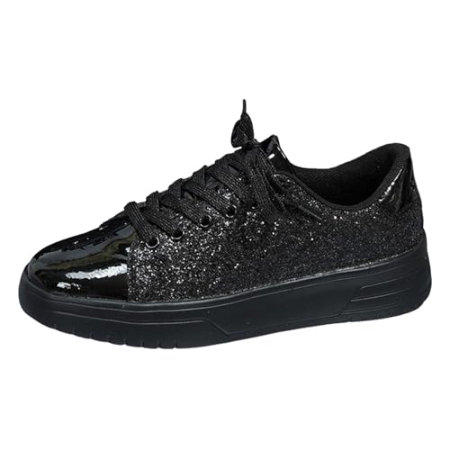 Glitzer Schuhe Damen schwarz, Glitzer Schuhe Damen Flache Low Sneaker Karneval Pailletten Schuhe - Atmungsaktiv Silber Turnschuhe Party Outdoor Sportschuhe Laufschuhe Klettverschluss Schnürsenkel von Sunnyuk