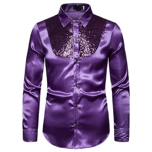 Glitzer Shirt, 70er Jahre Outfit Herren Hemd Langarm Disco Karneval Kostüm Glitzerhemd Regular Fit Silvester Shirt Pailletten Party Glitzer Freizeithemd Knopfleiste Trachtenhemd von Sunnyuk