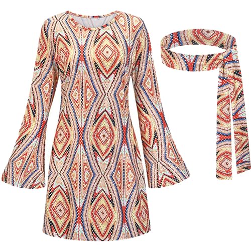 Hippie Kostüm Damen Kleid, Karneval Kostüm Damen Hippie Kleid, 70er Jahre Outfit Damen Kleid, Disco Outfit Damen, Flower Power Kleidung Damen, Faschingskostüme Damen, Party Outfit 70er Jahre, von Sunnyuk