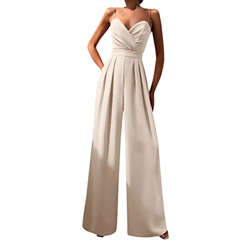 Jumpsuit Damen Hochzeit Festlich Outfit Playsuit Sommer Lang Overall Damen Elegant Weites Bein Hosenanzug Romper Ärmellos Schick Hosenkleid Vintage Party Abendanzug Sommerhose Große Größen von Sunnyuk