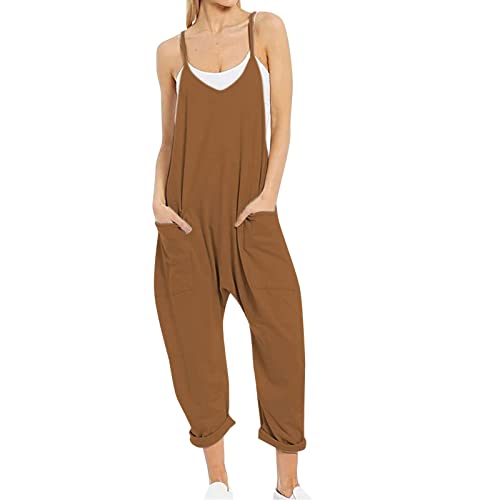 Jumpsuit Damen Mode Sommer Latzhose Loose Fit Baggy Locker Trägerhose Beiläufig Overalls Ärmellose Strampler Playsuit Hosenanzug Lässiger Sommerhose Oversized Arbeitshose von Sunnyuk