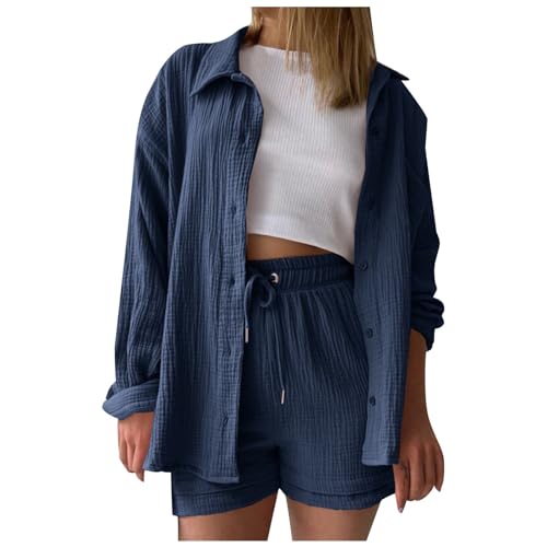 Kleidung Damen elegant, Zweiteiler Damen Sommer Outfits Musselin Bluse und Shorts, Aesthetic 2 Teiler Lounge Set Elegant Baumwolle Sportanzug Oversize Hosenanzug Langarm Hausanzug Y2K Clothes Kleidung Damen elegant, Zweiteiler Damen Sommer Outfits Musselin Bluse und Shorts, Aesthetic 2 Teiler Lounge Set Elegant Baumwolle Sportanzug Oversize Hosenanzug Langarm Hausanzug Y2K Clothes von Sunnyuk