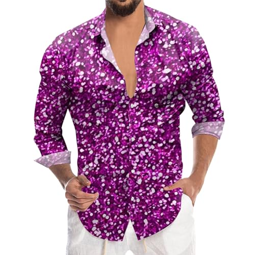 Mein Bestellungen, Glitzerhemd Herren XL Regular Fit 70er Karneval Kostüm Silvester Hemd Disco Langarm Glitzer Shirt Party Pailletten Outfit Bunt Knopfleiste Freizeithemd von Sunnyuk