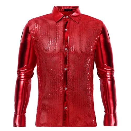 Mein Bestellungen, Silvester Outfit Herren Glitzer Hemd Regular Fit Langarm 70er Disco Karneval Kostüm Shirt Party Pailletten Freizeithemd Knopfleiste Glitzerhemd Trachtenhemd von Sunnyuk