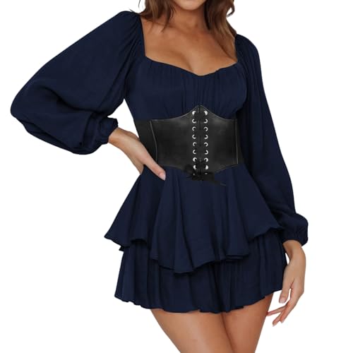 Mein Warenkorb Anzeigen, Piratenkostüm Damen Kleid Off Shoulder Einfarbiges Karneval Kostüm A-Linie-Kleid Renaissance Rüschenkleid mit Integrierten Shorts Swing Kleid Party Piraten Kleid von Sunnyuk