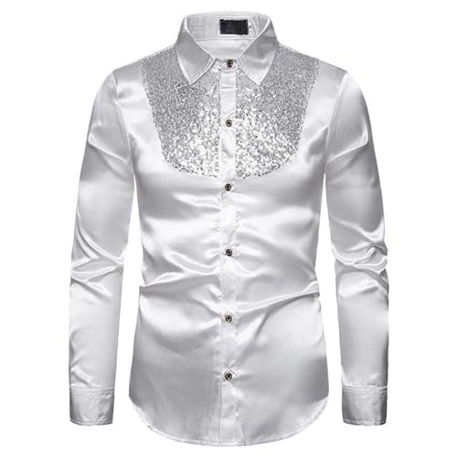 Meine Bestellungen, 70er Jahre Outfit Herren Hemd Langarm Disco Karneval Kostüm Glitzerhemd Regular Fit Silvester Shirt Pailletten Party Glitzer Freizeithemd Knopfleiste Trachtenhemd von Sunnyuk