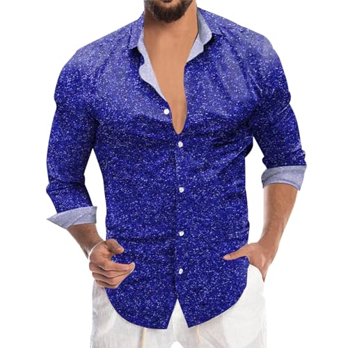 Meine Bestellungen, Glitzer Hemd Herren Langarm 70er Glitzerhemd Disco Regular Fit Silvester Shirt Pailletten Party Karneval Kostüm Freizeithemd Knopfleiste Outfit Bunt von Sunnyuk