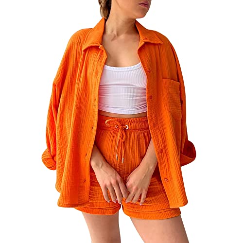 Online Shop, Zweiteiler Damen Sommer Outfits Musselin Bluse und Shorts, Aesthetic 2 Teiler Lounge Set Elegant Baumwolle Sportanzug Oversize Hosenanzug Langarm Hausanzug Y2K Clothes Online Shop, Zweiteiler Damen Sommer Outfits Musselin Bluse und Shorts, Aesthetic 2 Teiler Lounge Set Elegant Baumwolle Sportanzug Oversize Hosenanzug Langarm Hausanzug Y2K Clothes von Sunnyuk