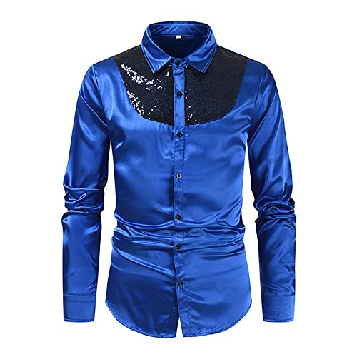 Pailletten Hemd Herren rot, Glitzerhemd Herren 70er Jahre Regular Fit Disco Silvester Hemd Outfit Langarm Shirt Pailletten Party Karneval Kostüm Freizeithemd Knopfleiste Glitzer Trachtenhemd von Sunnyuk