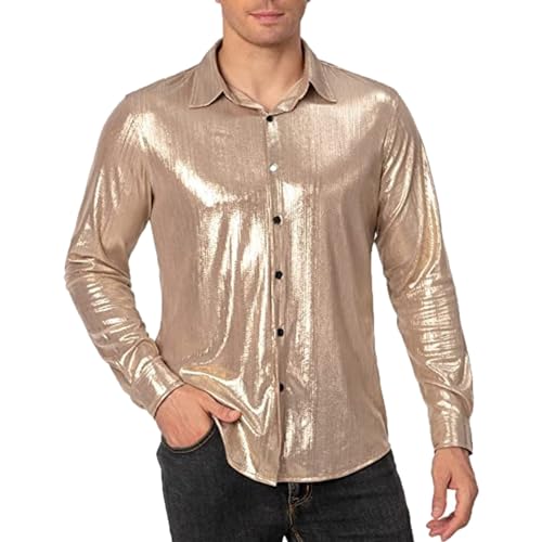 Pailletten Hemd Herren rot, Glitzerhemd Herren XL Disco Langarm Glitzer Hemd 70er Regular Fit Karneval Kostüm Shirt Party Pailletten Silvester Trachtenhemd Knopfleiste Outfit Freizeithemd von Sunnyuk