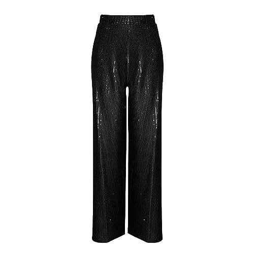 Pailletten Hose Damen grün, Pailletten Hose Damen Lang Festliche Hohe Taille Pailettenhose Palazzo Party Glitzerhose Schlaghose Breite Bein Elastische Glitzer Freizeithose Disco Hosen von Sunnyuk