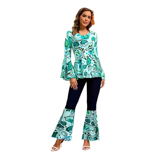 Party Outfit 70er Jahre, Hippie Kostüm Damen, 60er 70er Jahre Outfit Damen, Abba Kostüm Damen, Flower Power Kleidung Damen, Oberteil mit Ausgestellten Ärmeln, Schlaghose Hippie Damen, Party Outfit 70er Jahre, Hippie Kostüm Damen, 60er 70er Jahre Outfit Damen, Abba Kostüm Damen, Flower Power Kleidung Damen, Oberteil mit Ausgestellten Ärmeln, Schlaghose Hippie Damen, von Sunnyuk
