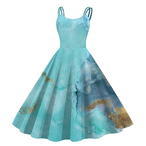 Rockabilly Kleider Damen Festlich Hohe Taille Sommer Partykleid Blumendruck Petticoat Kleid Vintage Retro-Kleidung Swing Ballkleid Abendkleid Elegant Spaghettiträger 50er Jahre Cocktailkleid von Sunnyuk