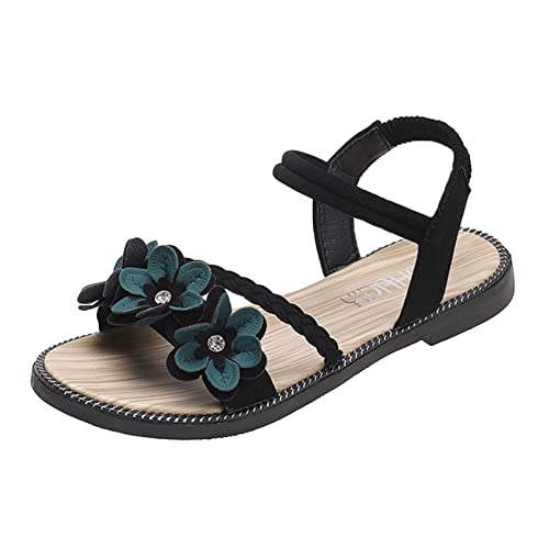 Sandalen Damen mit Absatz Glitzer Hausschuhe Pantoletten mit Absatz Damen Sandalen Mode Frühling und Sommer Muster Blumen einfache Dekoration elastische Blnad Slip On Sandalen Damenschuhe Weite G von Sunnyuk