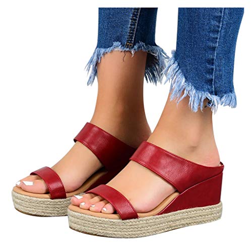 Sandalen Damen mit Absatz Schwarz Espadrille Platform Wedge Schnürsandalen Slip on Frauen atmungsaktive Strand offene lässige Keile Schuhe Stroh Sommer Zehen Keile Keilsandalen Sandaletten Fitting von Sunnyuk