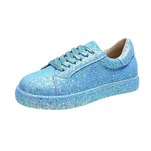 Schuhe Damen Weite h, Glitzer Schuhe Damen Flache Low Sneaker Karneval Pailletten Schuhe - Atmungsaktiv Silber Turnschuhe Party Outdoor Sportschuhe Laufschuhe Klettverschluss Schnürsenkel von Sunnyuk