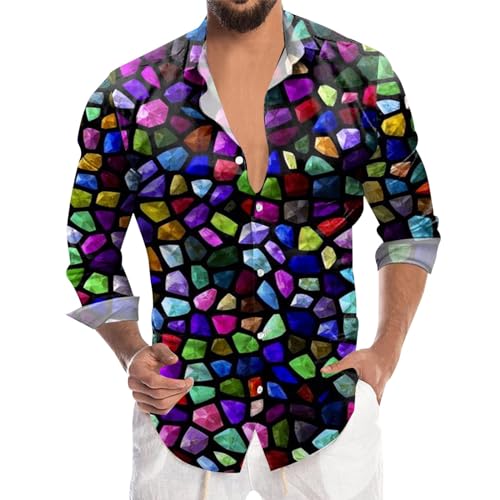 Silvester Herren Outfit, Glitzerhemd Herren 70er Jahre Langarm Silvester Outfit Disco Regular Fit Glitzer Hemd Oberteile Party Pailletten Trachtenhemd Knopfleiste Karneval Kostüm Freizeithemd von Sunnyuk