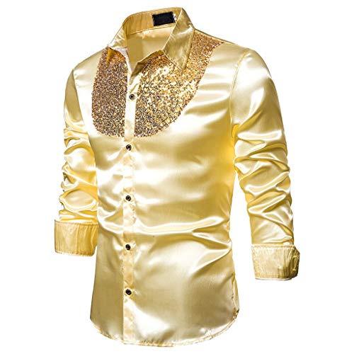 Silvester Herren Outfit, Glitzerhemd Herren Langarm Disco Regular Fit Silvester Hemd Glitzer 70er Outfit Oberteile Party Pailletten Karneval Kostüm Freizeithemd Knopfleiste Trachtenhemd von Sunnyuk