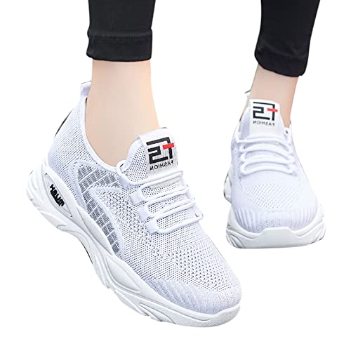 Sneaker Damen Schwarz Weiß Turnschuhe Damen Schwarz Breite Flach Modische Laufen Schuhe Frauen Leichte Sportschuhe Rot Luftkissenschuhe Schnürschuhe für Schule Walking Fitness Gym Sport von Sunnyuk