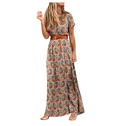 Sommerkleid Damen Lang Elegant Maxikleid Lässig Kurzarm Casual Kleider Festliches V-Ausschnitt Strandkleid Sommer Langes Loose Blusenkleid Sommerkleider Vintage Drucken Freizeitkleider Sommerkleid Damen Lang Elegant Maxikleid Lässig Kurzarm Casual Kleider Festliches V-Ausschnitt Strandkleid Sommer Langes Loose Blusenkleid Sommerkleider Vintage Drucken Freizeitkleider von Sunnyuk