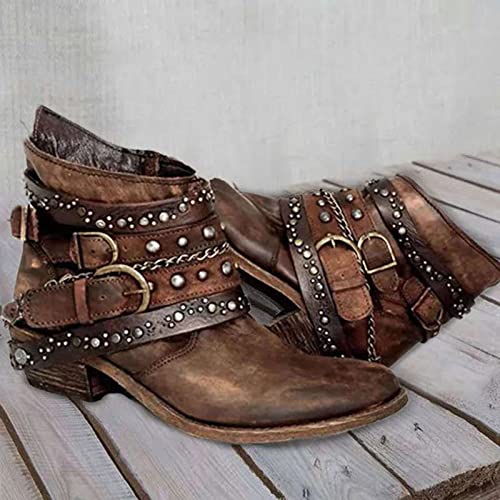 Stiefeletten Damen mit Absatz Vintage Ankle Boots Schlupfstiefel Kurzschaft Stiefeletten Schwarz Herbst Winter Schlupfstiefel Winter Schwarz Damen-Boots Stiefel von Sunnyuk