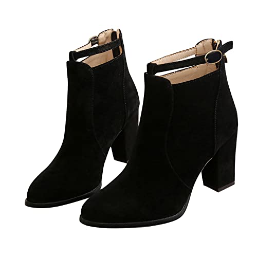 Stiefeletten für Damen Schwarz, Damen Stiefeletten mit Absatz Elegant Western Westernstiefel Winter Klassisch Kurzstiefel Ankle Boots Winterstiefel Leder Halbhohe Cowboystiefel Halbstiefel von Sunnyuk