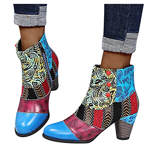 Stiefeletten für Damen mit Absatz, Ankle Boots Damen mit Absatz Winter Western Stiefeletten Westernstiefel Klassisch Elegant Winterstiefel Kurzstiefel Halbhohe Leder Cowboystiefel Halbstiefel von Sunnyuk