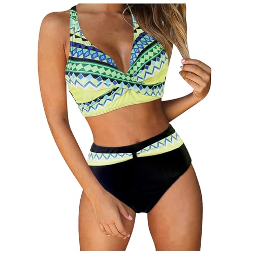 Sunnyuk Badeanzug Damen, Bikinis für Damen Set Bauchweg Zweiteiler Badeanzug Badeanzüge Push Up Sexy Sport Bikini Bademode High Waist Bauchkontrolle Badebekleidung V Ausschnitt Strandbikini von Sunnyuk