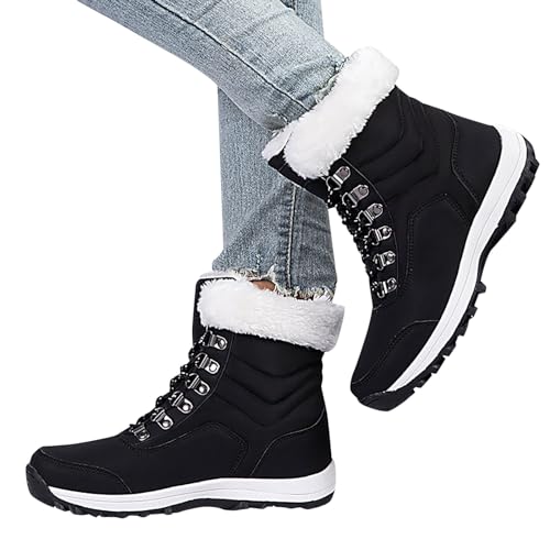 Sunnyuk Boots Damen Schwarz, Winterstiefel Damen Gefüttert Warm Wasserdicht Snowboot Winterschuhe Komfort Winter Boots Schneestiefel Kurze Stiefeletten Winterboots Ankle Boots von Sunnyuk