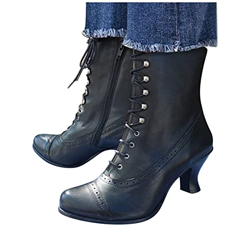 Sunnyuk Damen Stiefeletten Winter, Damen Stiefeletten mit Absatz Elegant Winter Ankle Boots Klassisch Western Kurzstiefel Winterstiefel Westernstiefel Halbhohe Leder Cowboystiefel Halbstiefel von Sunnyuk