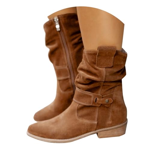 Sunnyuk Damen Stiefeletten mit Absatz, Stiefeletten Damen mit Absatz Winter Western Winterstiefel Westernstiefel Elegant Klassisch Kurzstiefel Ankle Boots Halbhohe Leder Halbstiefel Cowboystiefel von Sunnyuk