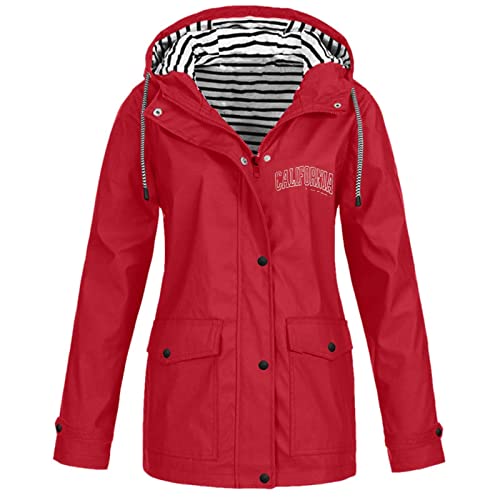 Regenjacke Damen Wasserdicht Atmungsaktiv Lang Regenmantel Regenjacken Reißverschluss Dünn Windbreaker Laufjacke Leichte Wetterfest Jacke Regenponcho Outdoorjacke Mit Kapuze von Sunnyuk