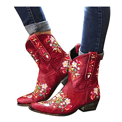 Sunnyuk Stiefeletten Damen mit Absatz, Stiefeletten Damen mit Absatz Klassisch Western Ankle Boots Winterstiefel Winter Elegant Kurzstiefel Westernstiefel Halbhohe Leder Cowboystiefel Halbstiefel von Sunnyuk