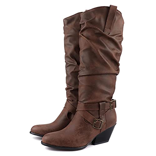 Sunnyuk Stiefeletten Damen mit Absatz, Stiefeletten Damen mit Absatz Winter Western Ankle Boots Klassisch Elegant Kurzstiefel Westernstiefel Winterstiefel Halbhohe Leder Cowboystiefel Halbstiefel von Sunnyuk