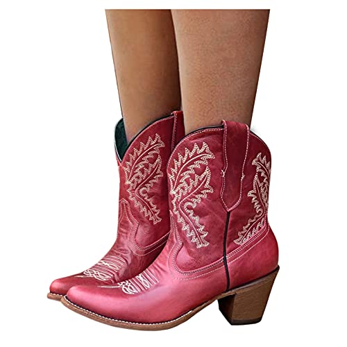 Sunnyuk Stiefeletten Damen mit Absatz, Stiefeletten für Damen mit Absatz Western Elegant Ankle Boots Kurzstiefel Winter Klassisch Westernstiefel Winterstiefel Leder Halbhohe Cowboystiefel Halbstiefel von Sunnyuk