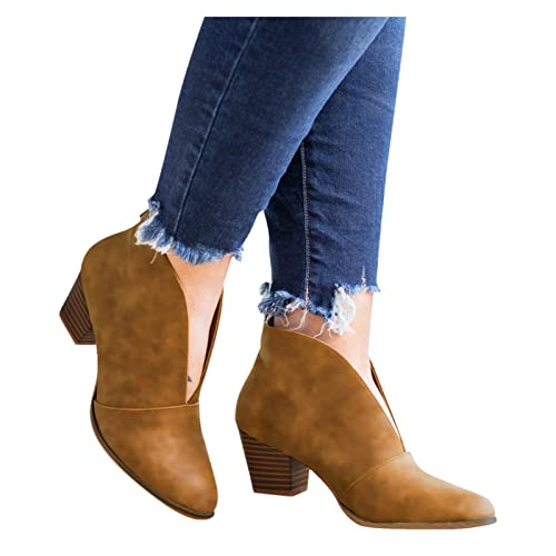 Sunnyuk Stiefeletten für Damen Braun, Damen Stiefeletten mit Absatz Winter Elegant Ankle Boots Klassisch Western Westernstiefel Kurzstiefel Winterstiefel Leder Halbhohe Halbstiefel Cowboystiefel von Sunnyuk