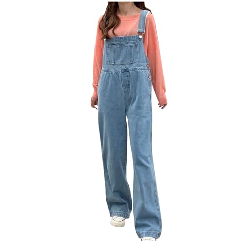 Sunnyuk jeans jumpsuits damen weit, Latzhose Damen Jeans Lang Straight Leg Jeanslatzhose Stretch Lässig Denim Jeans Overall mit Taschen Baggy Bib Jeans Jumpsuits Sommer Ärmellos Latzhosen für Damen von Sunnyuk