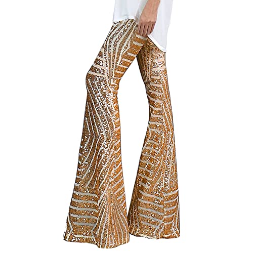 Sunnyuk pailettenhose, Pailletten Hose Damen Lang Breite Bein Hohe Taille Pailettenhose Festliche Palazzo Glitzer Freizeithose Elastische Glitzerhose Hosen Party Rave Schlaghose von Sunnyuk