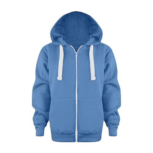 Sweatjacke Jungen Mädchen Hoodie Jacke mit Reißverschluss Einfarbig Kapuzenpullover Langarm Locker Kapuzenjacke mit Kordelzug&Taschen Fleecejacke Kinder Rippensaum Sweatshirt 140 Herbst Winter von Sunnyuk