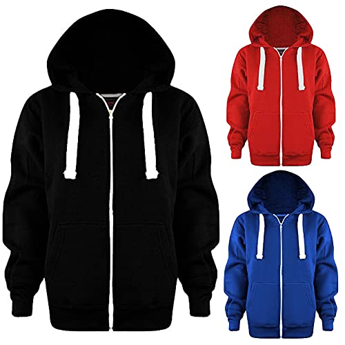 Sweatjacke Jungen Mädchen Hoodie Jacke mit Reißverschluss Einfarbig Kapuzenpullover Langarm Locker Kapuzenjacke mit Kordelzug&Taschen Fleecejacke Kinder Rippensaum Sweatshirt 140 Herbst Winter von Sunnyuk