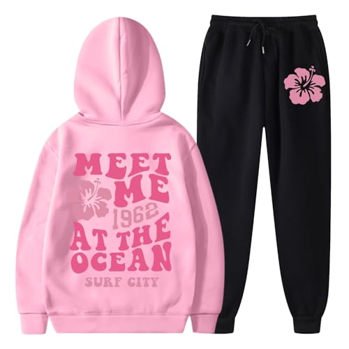 Zweiteiler Damen Jogginganzug,Freizeitanzug Damen Elegant Jogginganzug Set mit Kapuze Tracksuit Hoodie Jogginghose Warm Baggy Trainingsanzug Sportanzug Kapuzenpullover 2-Teilig von Sunnyuk