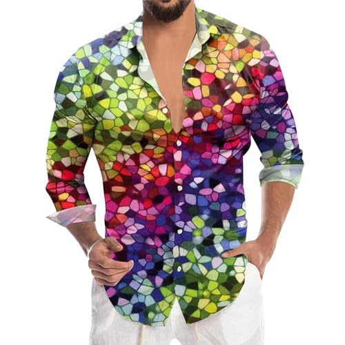 glitzerhemd Herren schwarz, Glitzerhemd Herren XL 70er Langarm Silvester Hemd Disco Regular Fit Outfit Shirt Pailletten Party Karneval Kostüm Freizeithemd Knopfleiste Glitzer Bunt von Sunnyuk